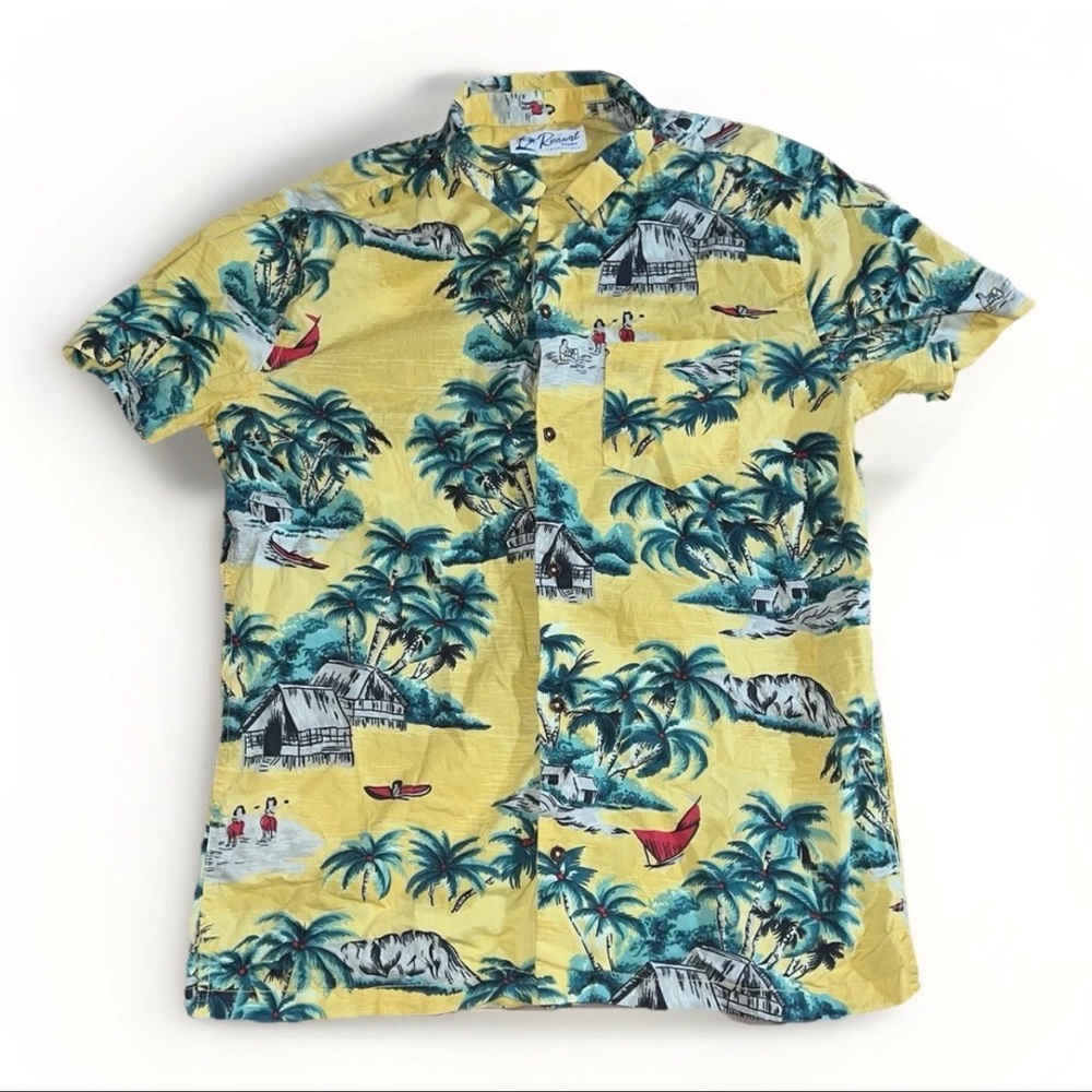 Aeropostale Mens Hawaiian Palm Trees Print The Resort Shirt Size Medium Yellow